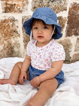 Oh My Bebe - Organic Cotton Floral Baby Girls Top & Bloomer and Hat