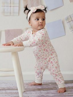 Oh My Bebe - Organic Cotton Floral Baby Girls Romper and Headband