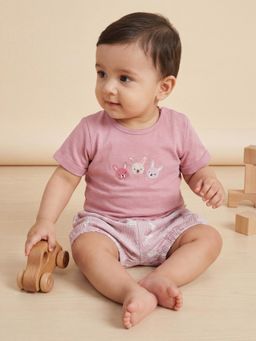 Oh My Bebe - Baby Pink Bunny Organic Cotton T-shirt and Shorts