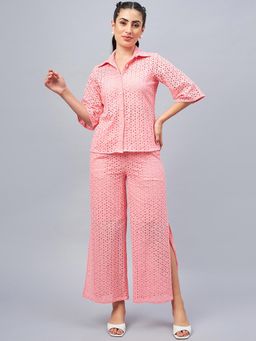 WineRed - Women's Pink Schiffli Oversized Co-ord Set