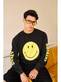Bonkers Corner - Black Faded Smiley Men Sweatshirt
