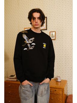 Bonkers Corner - Black Embroidered Smiley Originals Men Sweatshirt