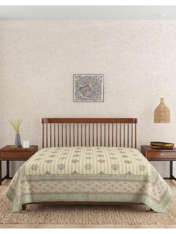 Fabindia - Beige Neerja Printed Cotton Bed Cover (Double)