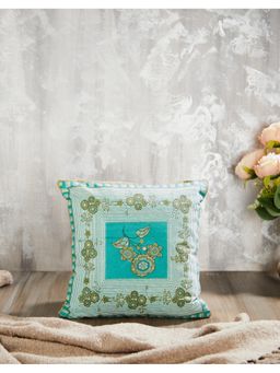 Fabindia - Teal Barkha Printed Cotton Cushion Cover (30x30)