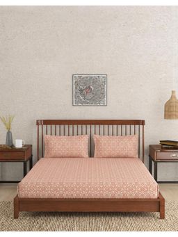 Fabindia - Pink Printed Cotton Bed Sheet with 2 Pillow Covers