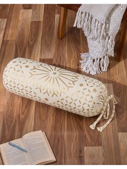 Fabindia - White Mandvi Embroidered Applique Cotton Bolster Cover (73x73)