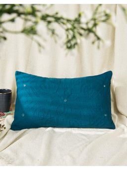 Fabindia - Teal Mavi Embroidered Applique Cotton Cushion Cover