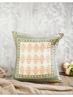 Fabindia - Cream Bahaar Hand Block Printed Cotton Cushion Cover (50x50)