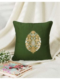 Fabindia - Green Ruhi Woven Cotton Silk Blend Cushion Cover (30x30)