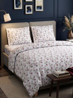 Haus & Kinder - Cotton 144 Tc Flat Bedsheet with 2 Pillow Covers-Belle Fleur-Red