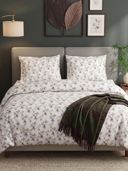 Haus & Kinder - Cotton 144 Tc Flat Bedsheet with 2 Pillow Covers-Secret Garden-White