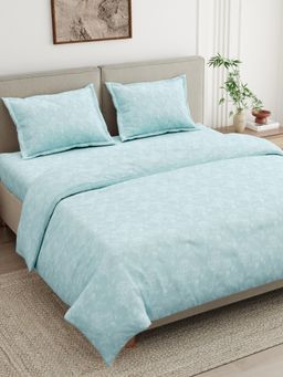 Haus & Kinder - Premium Cotton 300 Tc Bedsheet with 2 Pillow Covers-Ashen Bloom-Mint
