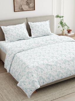 Haus & Kinder - Premium Cotton 300 Tc Flat Bedsheet with 2 Pillow Covers-Blue