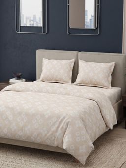 Haus & Kinder - Premium Cotton 300 Tc Flat Bedsheet with 2 Pillow Covers-Crystal Loom-Beige