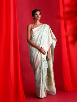 Beatitude - Blue Woven Banarasi Saree with Unstitched Blouse