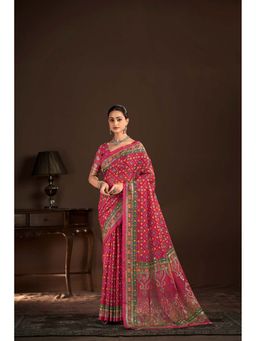 Suha - Pink Polyester Crepe Printed Saree with Unstitched Blouse
