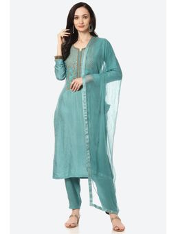 Biba - Turquoise Silk Unstitched Suit (Set of 3)