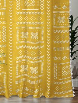 Urban Space - 100% Boho Cotton Curtain with Tieback & Eyelets Zahara Yellow