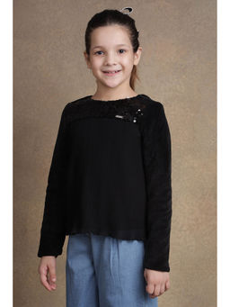One Friday - Kids Girls Black Pleated Top