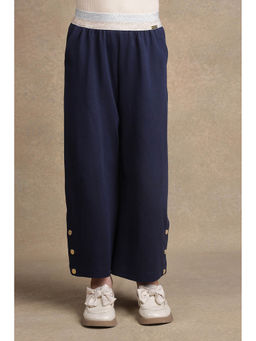 One Friday - Kids Girls Navy Blue Solid Trouser