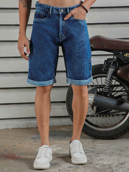 High Star - Men Washed Mid-Rise Cotton Denim Shorts