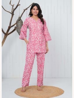 Anurang - Women Floral Printed Pure Cotton Pink Co-Ord Set