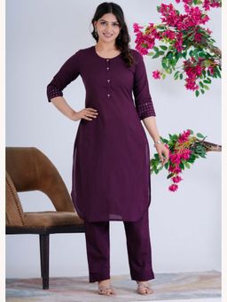 Anurang - Women Solid Pure Cotton Kurta With Pant