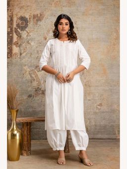 Anurang - Women Pure Cotton White Kurta With Salwar