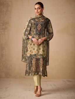 Women Plus - Digitally Pure Natural Crepe Kurta with Pant & Dupatta