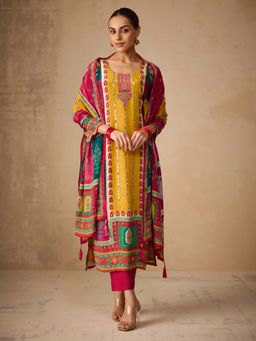 Women Plus - Digitally Multi-Colour Pure Natural Crepe Kurta with Pant & Dupatta