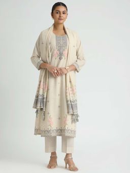 Women Plus - Embellished Digitally Printed Cotton Linen Flex Kurta with Pant & Dupatta