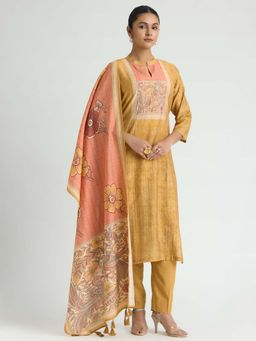 Women Plus - Apache Yellow Embellished Digitally Printed Viscose Kurta with Pant & Dupatta