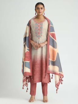 Women Plus - Embroidered Digitally Viscose Kurta with Pant & Dupatta