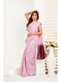 BFM - Pink Printed Linen Ready To Wear Saree With Unstitched Blouse