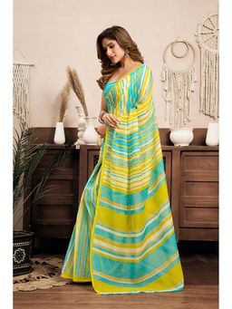 BFM - Multi-Color Printed Linen Ready To Wear Saree With Unstitched Blouse