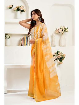 BFM - Mustard Printed Linen Ready To Wear Saree With Unstitched Blouse