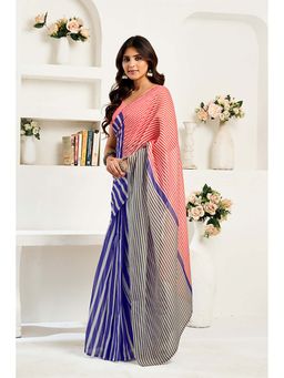 BFM - Multi-Color Printed Linen Ready To Wear Saree With Unstitched Blouse