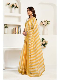 BFM - Yellow Printed Linen Ready To Wear Saree With Unstitched Blouse