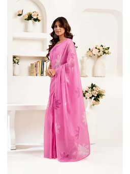 BFM - Baby Pink Printed Linen Ready To Wear Saree With Unstitched Blouse