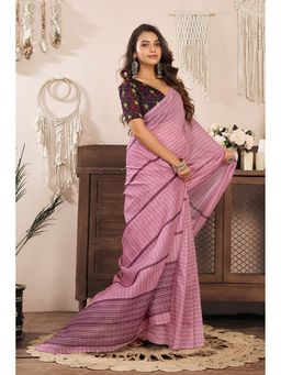 BFM - Peach Printed Linen Ready To Wear Saree With Unstitched Blouse