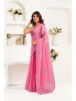 BFM - Pink Printed Linen Ready To Wear Saree With Unstitched Blouse