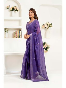 BFM - Purple Printed Linen Ready To Wear Saree With Unstitched Blouse