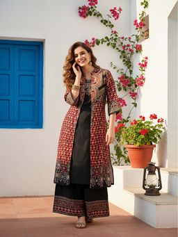 FASHOR - Printed Sherwani-Inspired Layered Kurta with Palazzo