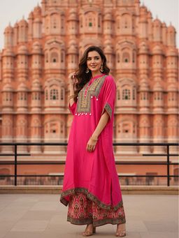 FASHOR - Embroidered Yoke Straight Kurta with Palazzo