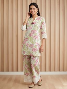 FASHOR - Floral Printed Straight Kurta with Pant