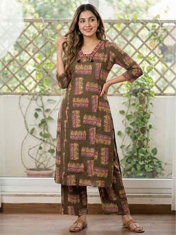 FASHOR - Print Straight Kurta with Palazzo