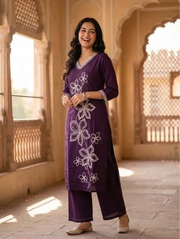 FASHOR - Embroidered Straight Kurta with Palazzo