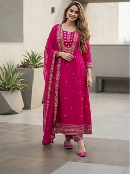 FASHOR - Embroidered Anarkali Kurta With Pant & Dupatta
