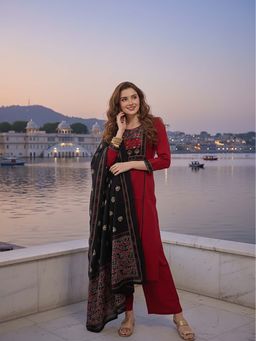 FASHOR - Floral A-Line Kurta With Pant & Dupatta