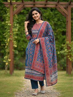FASHOR - Printed Straight Kurta With Pant & Dupatta